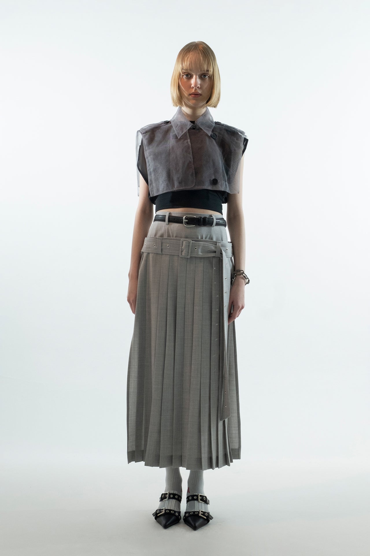 fale | Layer_Skirt Pleats Light Gray